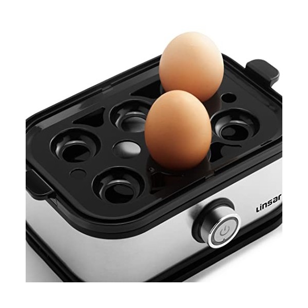 Linsar - Cuisinier doeufs - 6 oeufs à dureté sélectionnable molle, moyenne, dure - En acier inoxydable - Incl. bol doseur