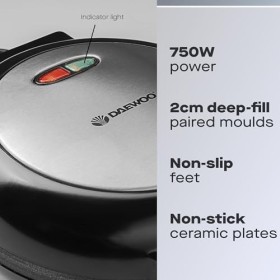 Daewoo SDA1556 Machine à omelette anti-adhésive 750 W avec poignées froides au toucher et indicateurs lumineux faciles à nett