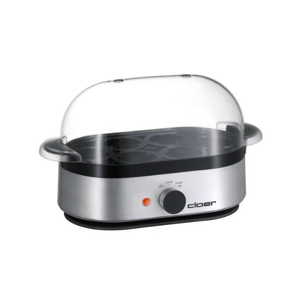 Cloer 6099 Cuiseur à Œufs avec message acoustique prêt, pour jusqu‘a 6 oeufs, inserts pour œufs pochés, 400 W, Boîtier en mat