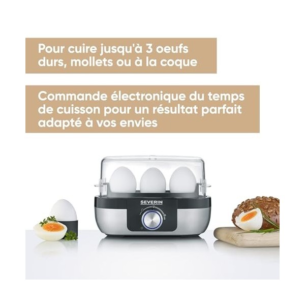 SEVERIN Cuiseur à œufs 270 W, Appareil de cuisson pour 1 à 3 œufs, Doseur dEau et Perce-Œufs Inclus, Cuit-œufs avec contrôle