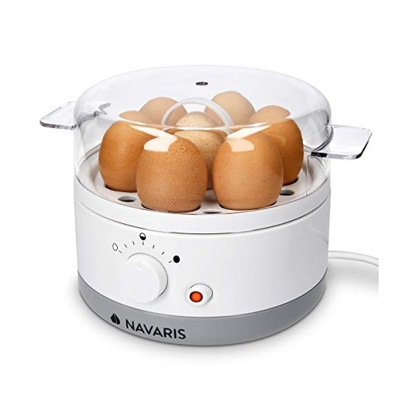 Navaris Cuiseur à Œufs Électrique - Appareil Vapeur sans BPA pour 1 à 7 Œufs - Œuf à la Coque Mollet ou Dur - Doseur et Perce
