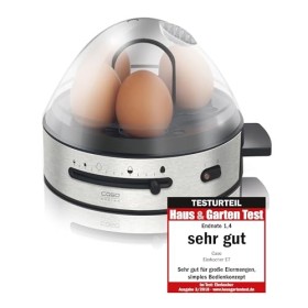 CASO E 7 – Cuiseur à œufs électronique pour jusquà 7 œufs, support dœufs amovible, signal acoustique, 13 niveaux de cuisson