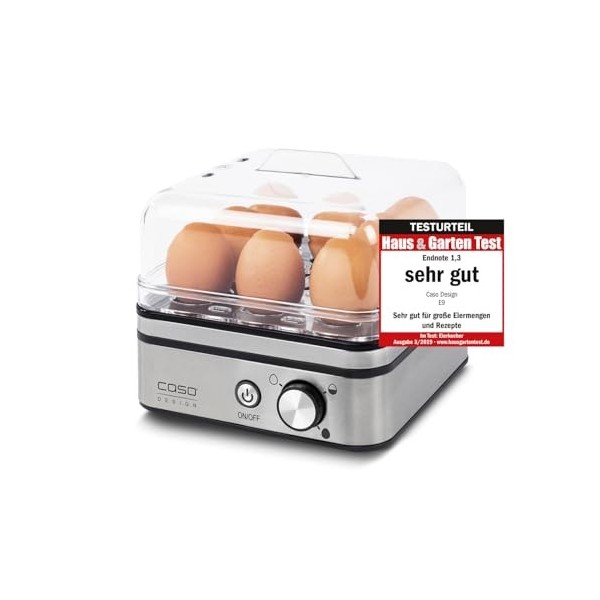 Cuisinière à œufs électronique de CASO - Jusquà 8 œufs, Inclut un verre doseur, un pic à œufs, un couvercle en silicone, une