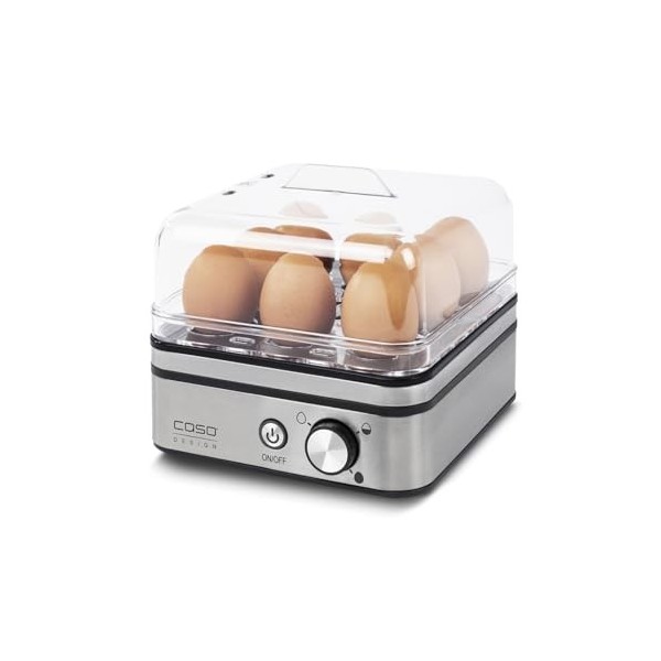 Cuisinière à œufs électronique de CASO - Jusquà 8 œufs, Inclut un verre doseur, un pic à œufs, un couvercle en silicone, une