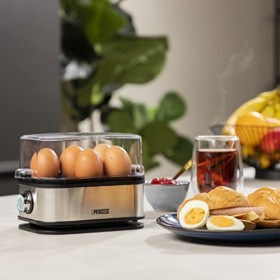 Princess 262046 Cuiseur à œufs électrique - Pour 6 œufs - Œufs durs, mollets ou à la coque - 400 W Inox Brossé