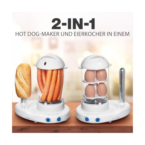 Clatronic 2in1 Hot Dog Maker & Egg Cooker | Set Hotdog Maker pour 1-14 saucisses | Egg Cooker pour jusquà 6 œufs | avec broc