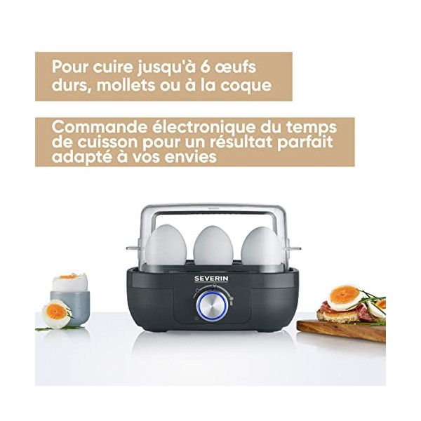 SEVERIN Cuit-œufs 420 W, Appareil de cuisson pour 1 à 6 œufs, Doseur dEau Gradué et Perce-Œufs Inclus, Cuiseur à œufs avec r