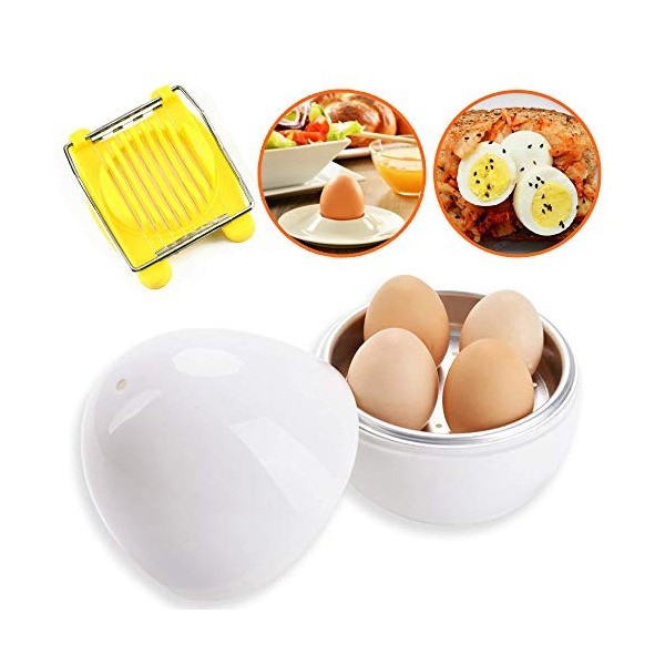 Aloskart Cuiseur à œufs pour Micro-Ondes, sans BPA et sans mélamine, Insert en Aluminium pour 4 œufs, Coupe-œufs Inclus