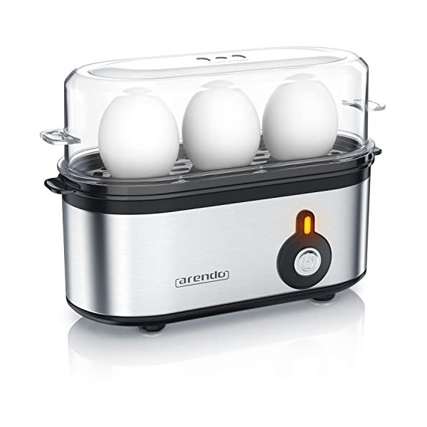 Arendo - Cuiseur à oeufs en acier inoxydable Threecook, Egg cooker 1-3 oeufs, Dur, Mollet ou à la Coque, Verre doseur avec Pe