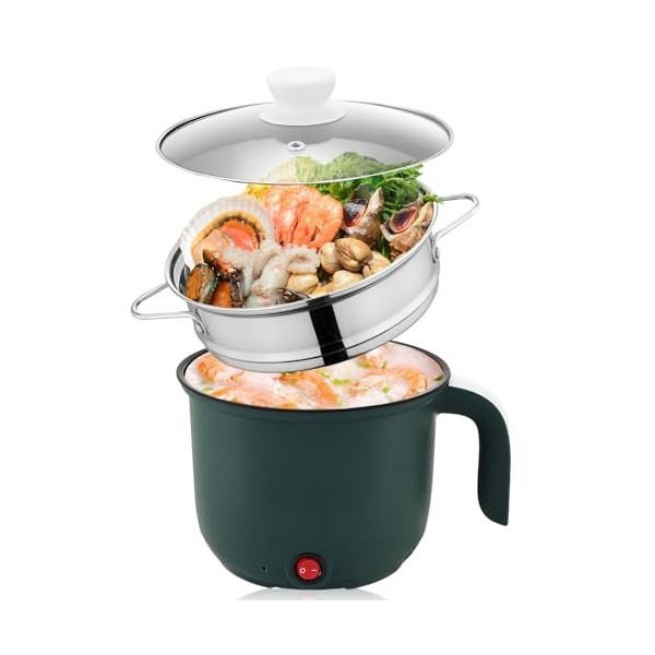 Petite Poêle Électrique, Multicuiseur Électrique 1,8L, Hot Pot Électrique Portable, Casserole Electrique, Mini Cuiseur Vapeur