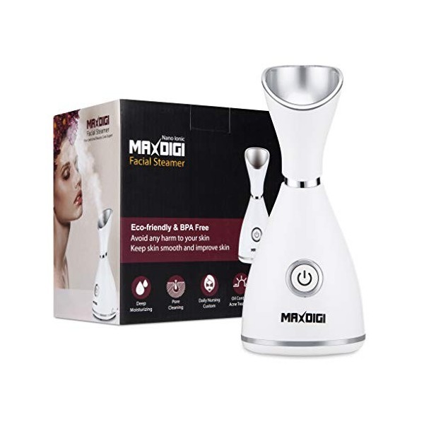 MAXDIGI Cuiseur vapeur ionique pour le visage pour enlever les points noirs, sauna facial et cuiseur vapeur avec inhalateur à