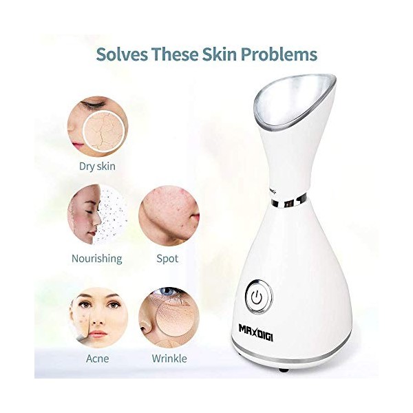 MAXDIGI Cuiseur vapeur ionique pour le visage pour enlever les points noirs, sauna facial et cuiseur vapeur avec inhalateur à