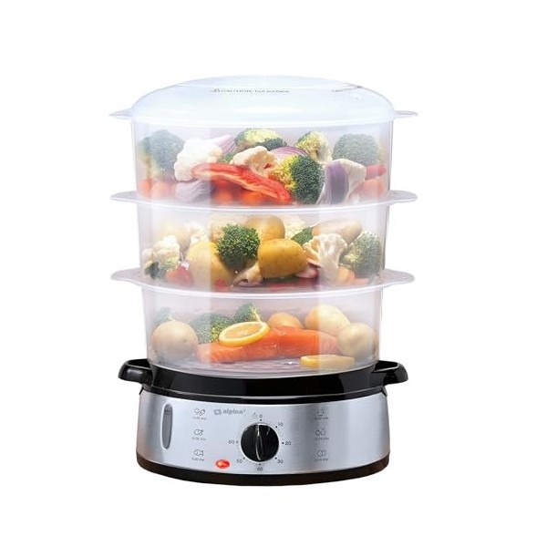 alpina Cuiseur Vapeur - Cuit Vapeur Electrique 800W - Cuisson Vapeur avec 3 Couches - Sans BPA - Lavable au Lave-Vaisselle - 
