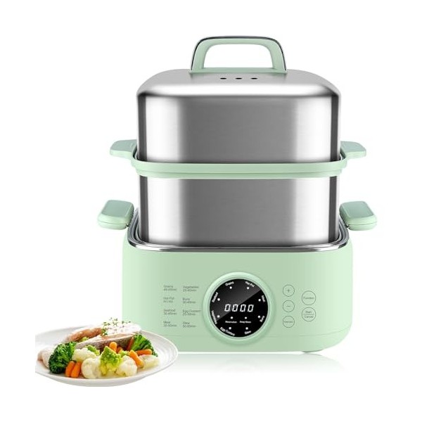 Skyehomo Vaporisateur Électrique avec 2 Cuissons en Acier Inoxydable, 9,3 L 1000W Vaporisateur avec Minuterie 24H, 8 Modes Mu