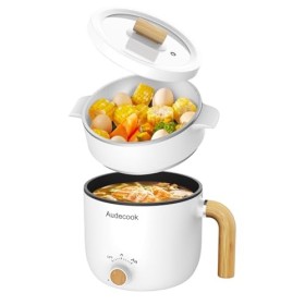 Audecook Hot Pot électrique avec Cuiseur à Vapeur, 1.5L Portable PoêLe Multifonction, Parfait Pour Nouilles/PâTes/œUfs/Soupe/