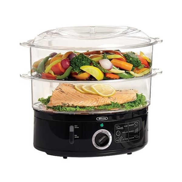 BELLA Cuiseur vapeur à 2 étages avec paniers empilables et base amovible pour une cuisson simultanée rapide - Fonction d’arrê