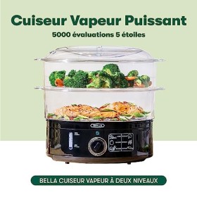 BELLA Cuiseur vapeur à 2 étages avec paniers empilables et base amovible pour une cuisson simultanée rapide - Fonction d’arrê