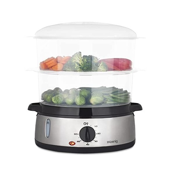 H.Koenig Cuiseur à vapeur électrique VAP10 Inox, Multifonction, 9L, Programmable, Compact, Professionnel, 3 Paniers Empilable