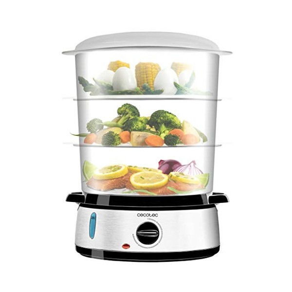Cecotec Cuiseur à Vapeur électrique Vapovita 3000 INOX, 800 W, 3 paniers indépendants, Minuterie 60 Minutes, Compatible Lave-