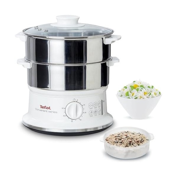 Tefal Vc1451 Vapeur Convenient Series Inox Minuteur Avec Arrêt Automatique, Niveau Deau Visible, Capacité 6 L, Blanc