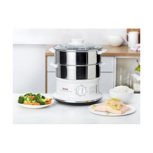 Tefal Vc1451 Vapeur Convenient Series Inox Minuteur Avec Arrêt Automatique, Niveau Deau Visible, Capacité 6 L, Blanc