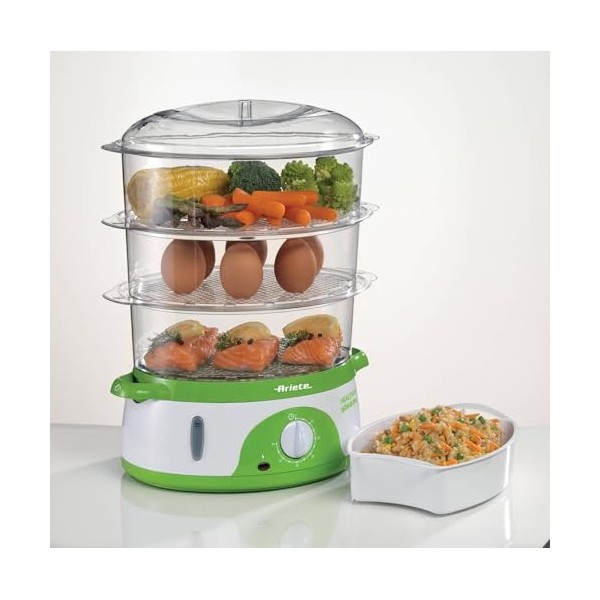 Cuiseur vapeur électrique Ariete 911 Healty Steam avec minuterie 60 , 3 paniers, indicateur de niveau deau, récipient à riz
