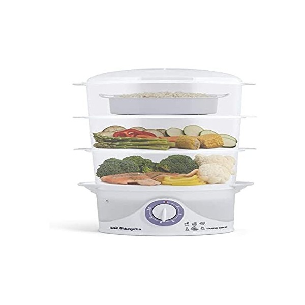 Orbegozo CO 4015 - Cuiseur vapeur électrique, sans BPA, 3 récipients empilables dont un spécial pour le riz, minuterie jusqu