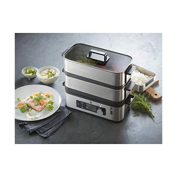 WMF KITCHENminis Cuiseur Vapeur Electrique Ultracompact Design Elegant Inox Cromargan Haute Qualité 2,15L Sans BPA 2 Comparti