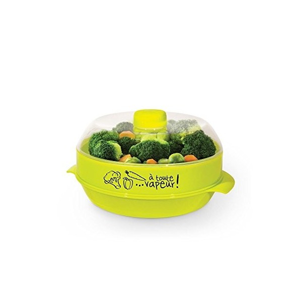 Cook Concept Cuiseur vapeur pour four à micro-ondes, Couleur aléatoire, Gris/Rouge/Vert, 1,2 L, 22,36 x 22,36 x 16,78 cm
