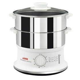 Seb Cuiseur Vapeur série Convenient 2 bols inox, Capacité bol 6 L, Cuisson vapeur, Cuit vapeur compact, Minuteur, Arrêt autom