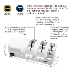 Sharpeak 198H-SPK Aiguiseur couteaux électrique, 3 étapes polyvalentes, meules diamantées monocristallines, protection surcha