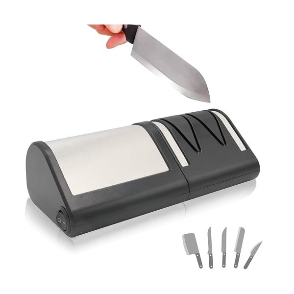 FISHTEC Aiguiseur de Couteaux de Cuisine Electrique - Affûtage + Polissage à 2 Niveaux - Couteau Métal ou Céramique - Disques