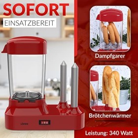 Hot Dog Maker avec 2 chauffe-viennoiseries - Machine à hot-dog pour 6 saucisses - Réservoir chauffant amovible - Chauffe-sauc
