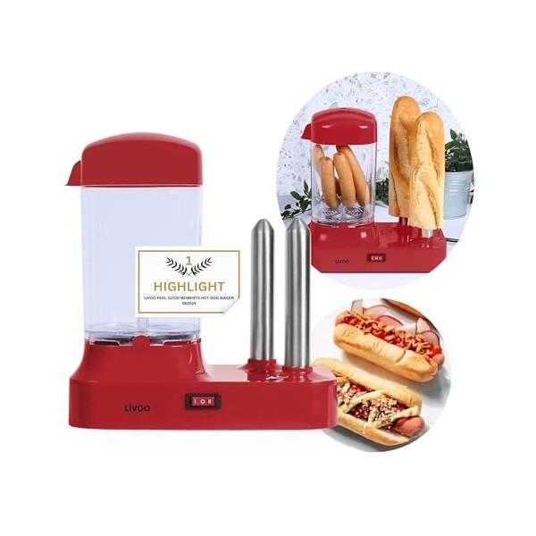 Machine à hot-dogs, pour 6 saucisses, avec récipient chauffant amovible, chauffe-saucisses avec brochettes en acier inoxydabl
