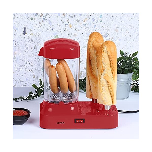 Machine à hot-dogs, pour 6 saucisses, avec récipient chauffant amovible, chauffe-saucisses avec brochettes en acier inoxydabl