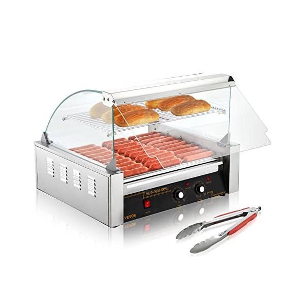 VEVOR Rouleau à hot-dogs, 11 rouleaux, machine à griller les saucisses en acier inoxydable avec double contrôle de températur