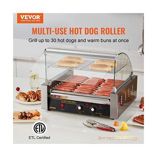 VEVOR Rouleau à hot-dogs, 11 rouleaux, machine à griller les saucisses en acier inoxydable avec double contrôle de températur