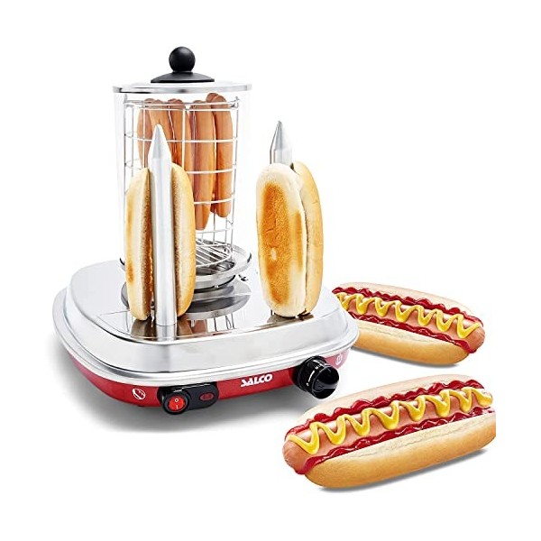 Salco Hot Dog Maker - Cuiseur vapeur de style rétro - 450 W - Avec contrôle thermique - Brochettes chauffantes pour 2 petits 