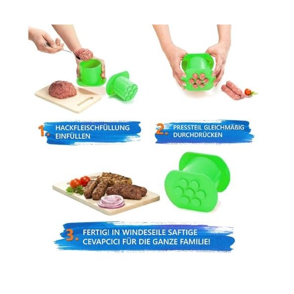 Cevapcici Presse - Cevapcici Machine à hot dog à 7 trous - Machine manuelle pour saucisses faites maison vert 