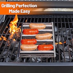 Rouleau à Hot-Dog, Rouleau de Gril à Hot-Dog antiadhésif avec Manche en Bois Extra Long, Barbecue À Hot-Dog pour Griller Unif