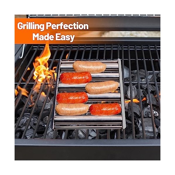 Rouleau à Hot-Dog, Rouleau de Gril à Hot-Dog antiadhésif avec Manche en Bois Extra Long, Barbecue À Hot-Dog pour Griller Unif