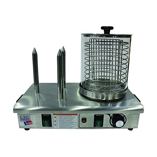 L2G -Chauffe-Saucisse Électrique - Machine à Hot Dog en Inox - Bocal Avec Grille Intérieure Inox Ø20 cm - 3 Plots Chauffants 
