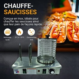 L2G -Chauffe-Saucisse Électrique - Machine à Hot Dog en Inox - Bocal Avec Grille Intérieure Inox Ø20 cm - 3 Plots Chauffants 