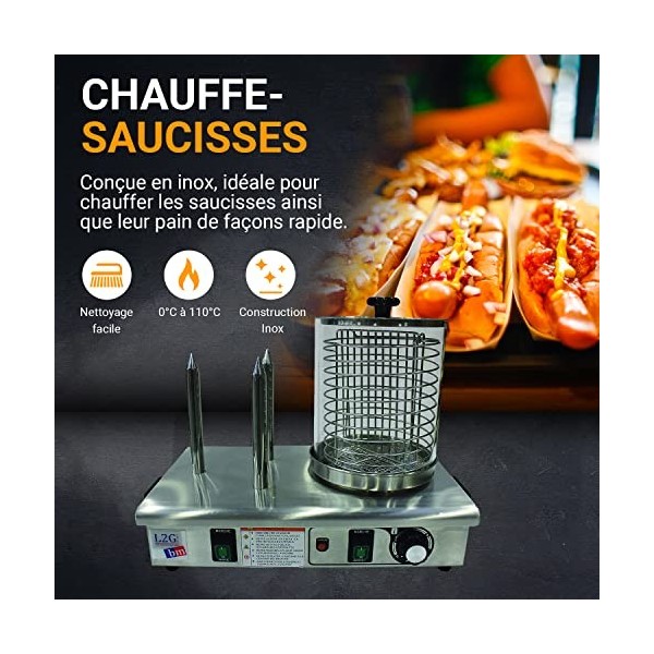 L2G -Chauffe-Saucisse Électrique - Machine à Hot Dog en Inox - Bocal Avec Grille Intérieure Inox Ø20 cm - 3 Plots Chauffants 