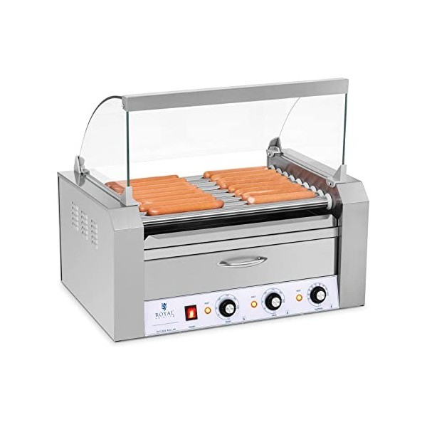 Royal Catering Grill Saucisses Machine à Hot-dogs RCHG-9WO nombre de saucisses max. 16, 2200W, 2 zones chauffantes distincte