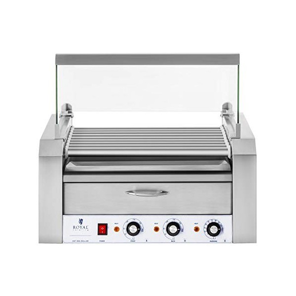 Royal Catering Grill Saucisses Machine à Hot-dogs RCHG-9WO nombre de saucisses max. 16, 2200W, 2 zones chauffantes distincte