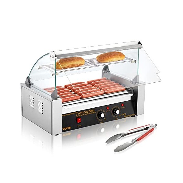 VEVOR Rouleau à hot-dogs, 7 rouleaux, machine à griller les saucisses en acier inoxydable avec double contrôle de température