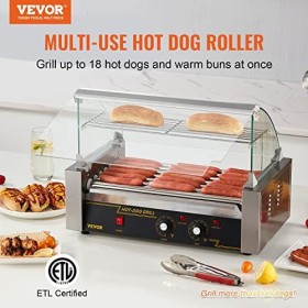 VEVOR Rouleau à hot-dogs, 7 rouleaux, machine à griller les saucisses en acier inoxydable avec double contrôle de température