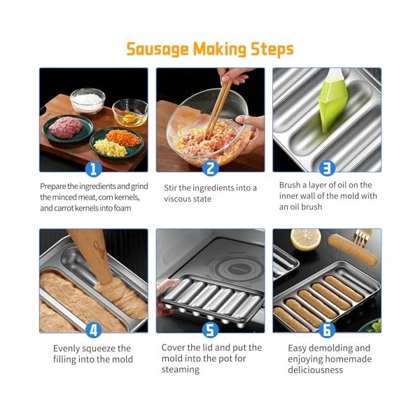 Moule à Saucisses Acier Inoxydable avec Couvercle, Moule à Hot-Dog DIY Facile à Retirer, Moule Saucisses Antiadhésif Viande F