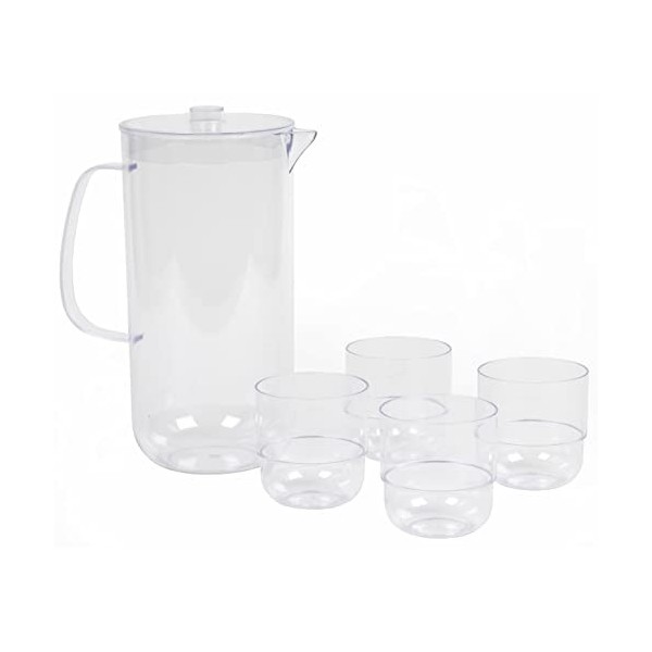 CAMBRIDGE CM07658EU7 Fete Drinking Tumblers & Serving Jug, Stackable, Easy Store Design, 5 Piece Set, BPA Free Plastic Cups a
